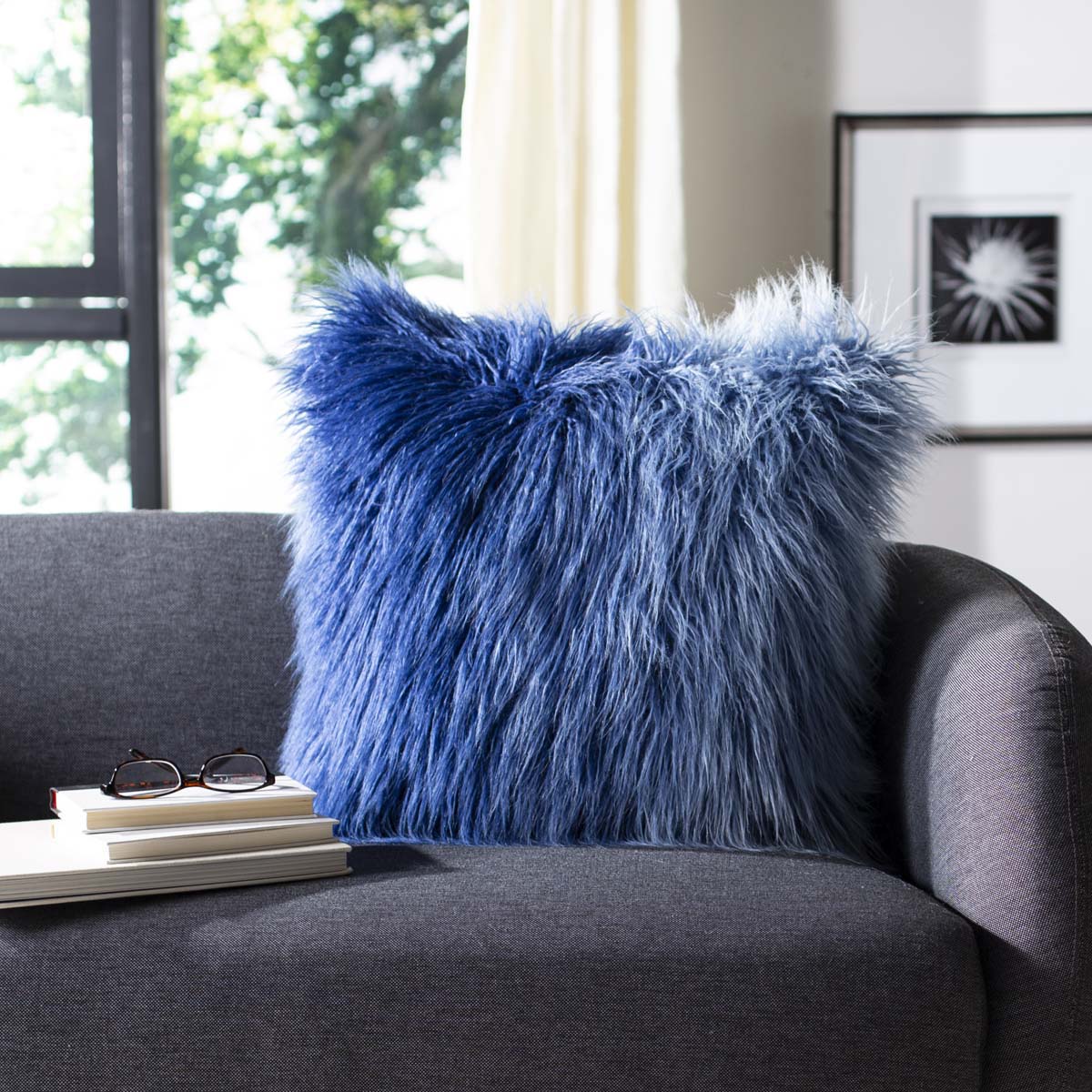 Safavieh Faux Flokati Pillow , PLS733 - Blue