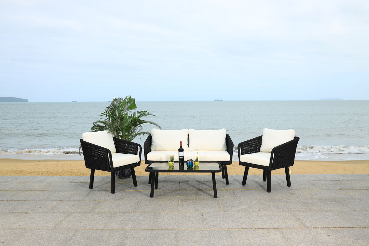 Safavieh Kerson 4Pc Rope Living Set , PAT7519 - Black/Beige