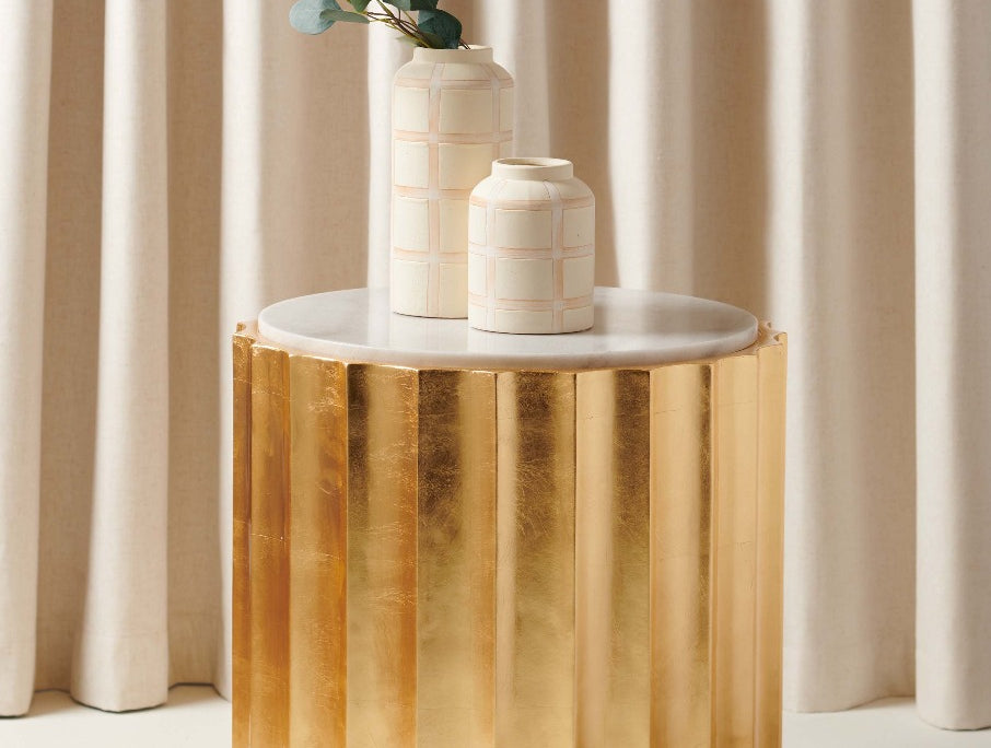 Safavieh Couture Elodie Gold Side Table - Gold Leaf / White