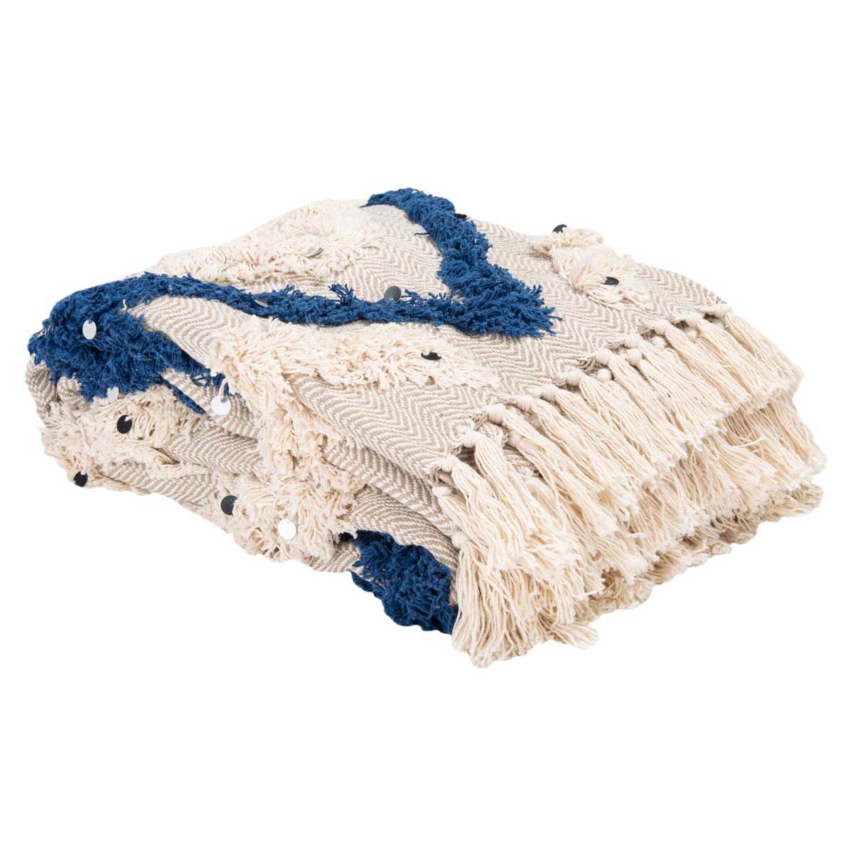 Safavieh Lila Grace Fringe Throw , THR902 - Navy / Beige