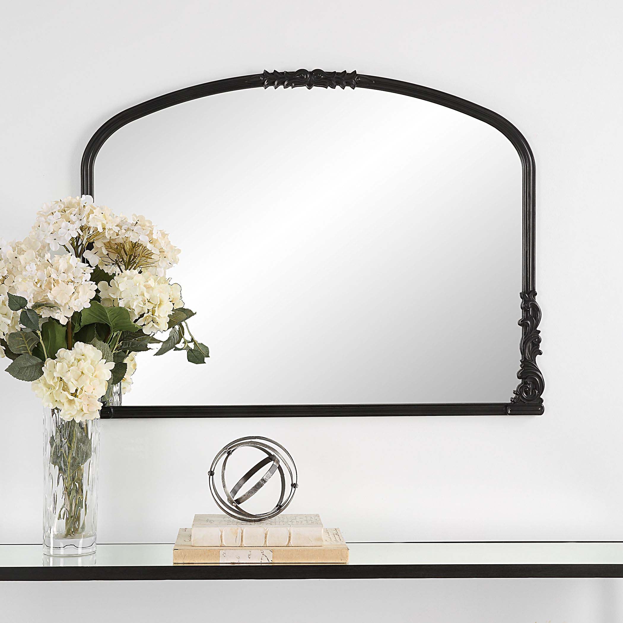 Satin Black Decor Market Mirror Gray Glaze Wide
