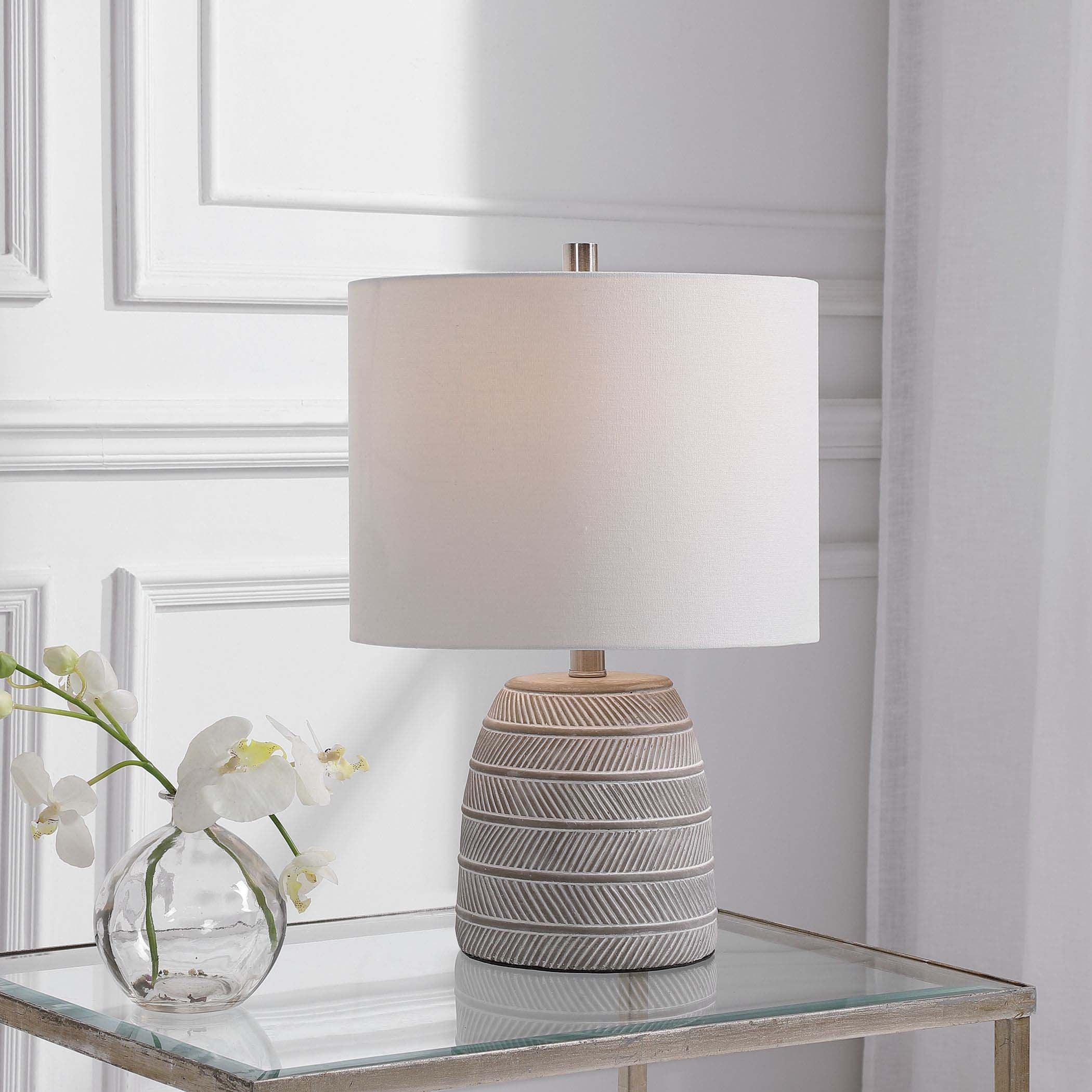 Decor Market Concrete Base Table Lamp - Accented With Brushed Nickel Plated Details